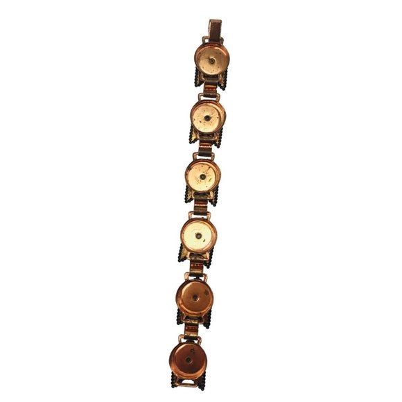 Vintage Copper Link Bracelet with White Chevron or Arrow Shaped Aventurine Cabs - Picture 8 of 8